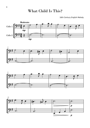What Child Is This? (Greensleeves) for Easy Cello Duet (arr. Gisele Sant'Ana)