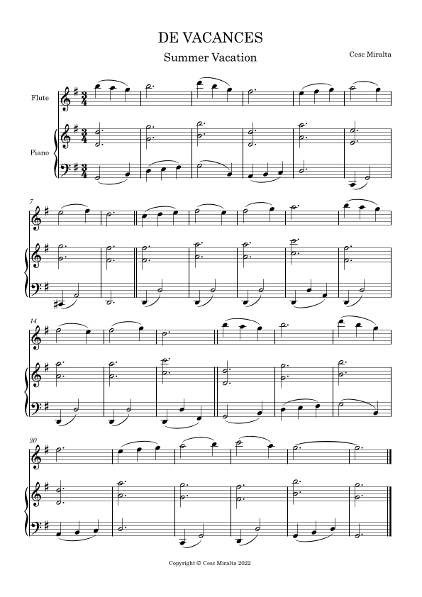DE VACANCES Fl & Pno