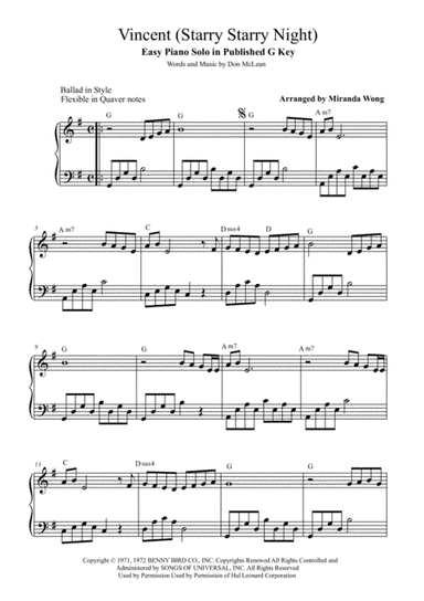 Vincent (Starry Starry Night) (arr. Miranda Wong)