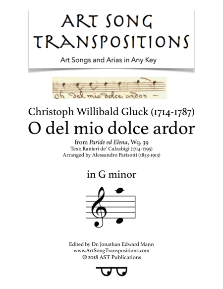 GLUCK: O del mio dolce ardor (transposed to G minor) (arr. ArtSongTranspositions.com)