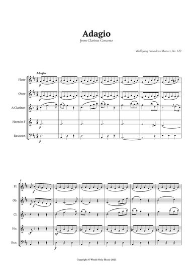 Adagio from Clarinet in A Concerto by Mozart for Woodwind Quintet (arr. Ander)