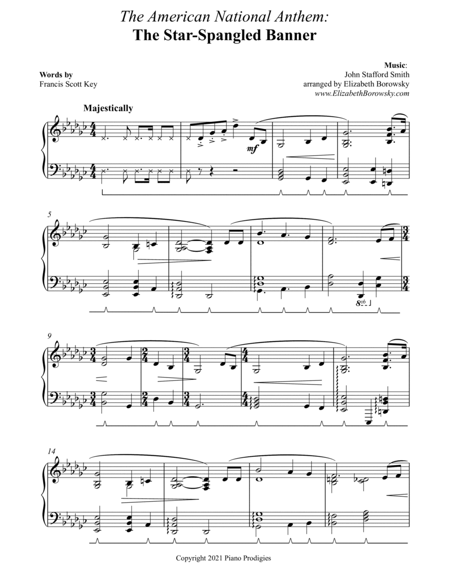 The Star Spangled Banner for Solo Piano (2021 Inaugural Edition) (arr. Elizabeth Borowsky)