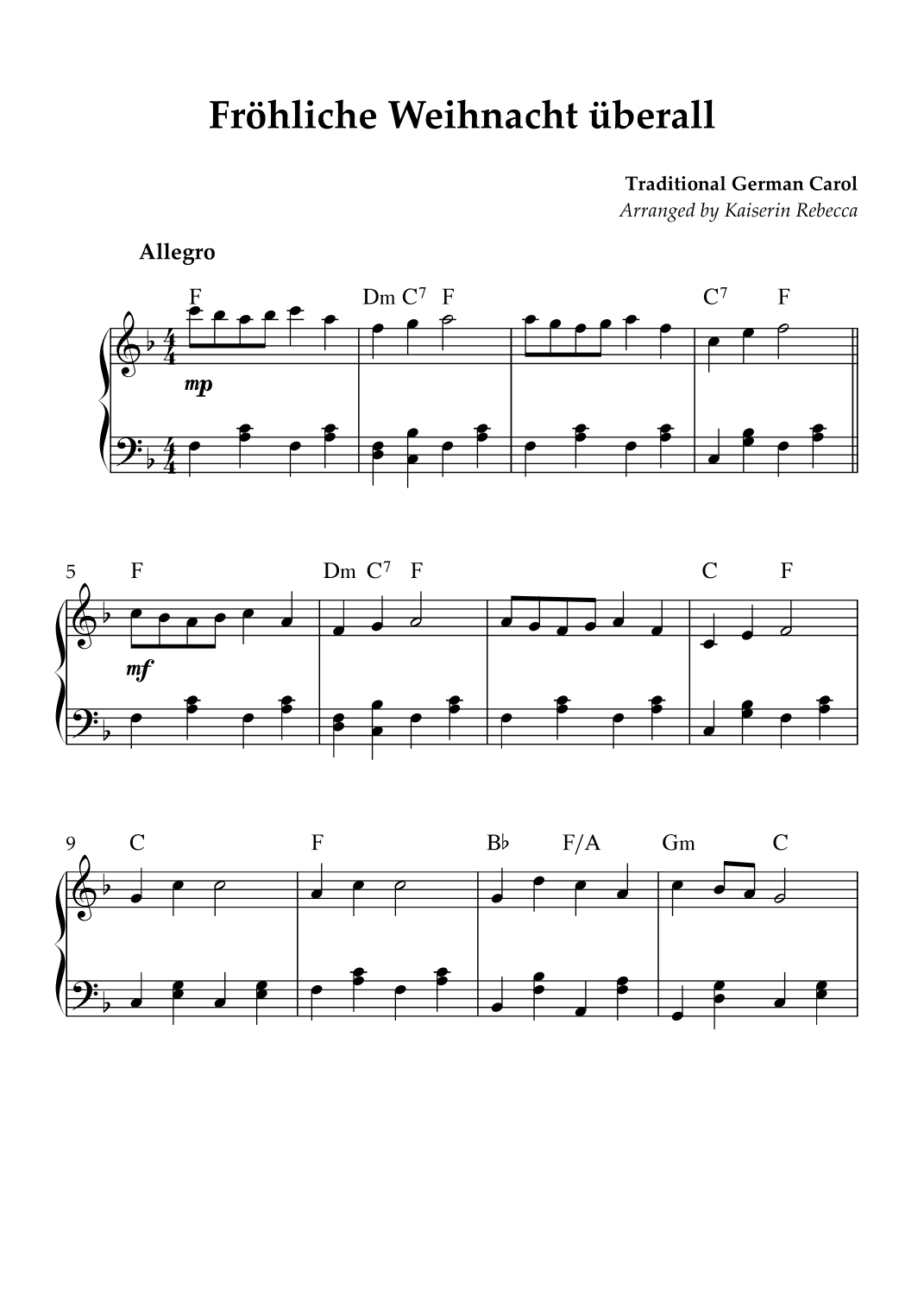 Fröhliche Weihnacht überall (arr. Kaiserin Rebecca)