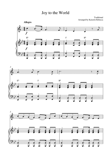 Joy to the World (for trumpet in B flat solo and piano accompaniment) (arr. Kaiserin Rebecca)