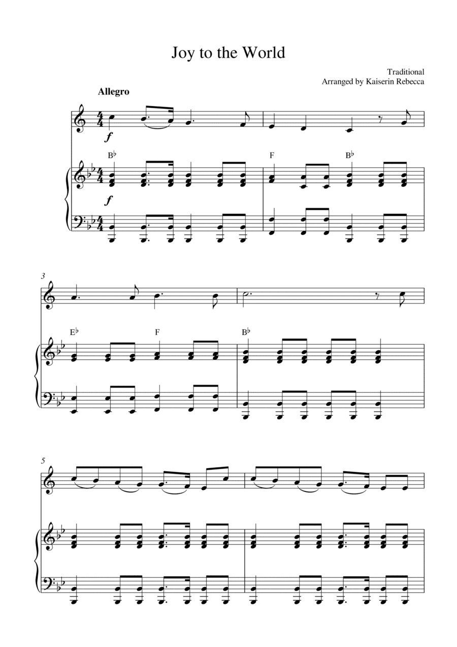 Joy to the World (for trumpet in B flat solo and piano accompaniment) (arr. Kaiserin Rebecca)