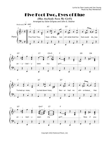 Five Foot Two Eyes Of Blue, Has Anybody Seen My (arr. David Lee Gingras and John E. Dosher)