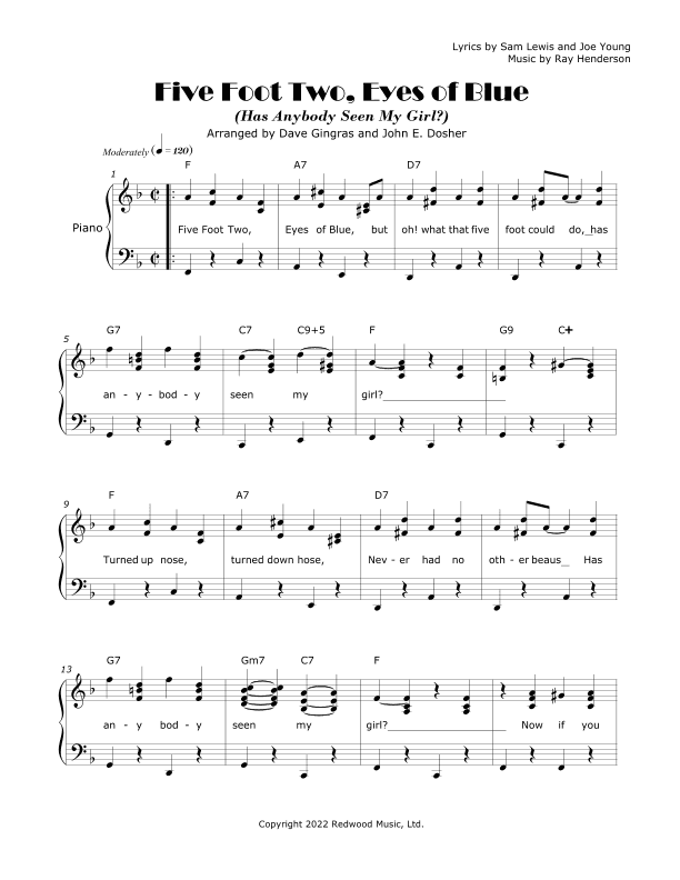 Five Foot Two Eyes Of Blue, Has Anybody Seen My (arr. David Lee Gingras and John E. Dosher)