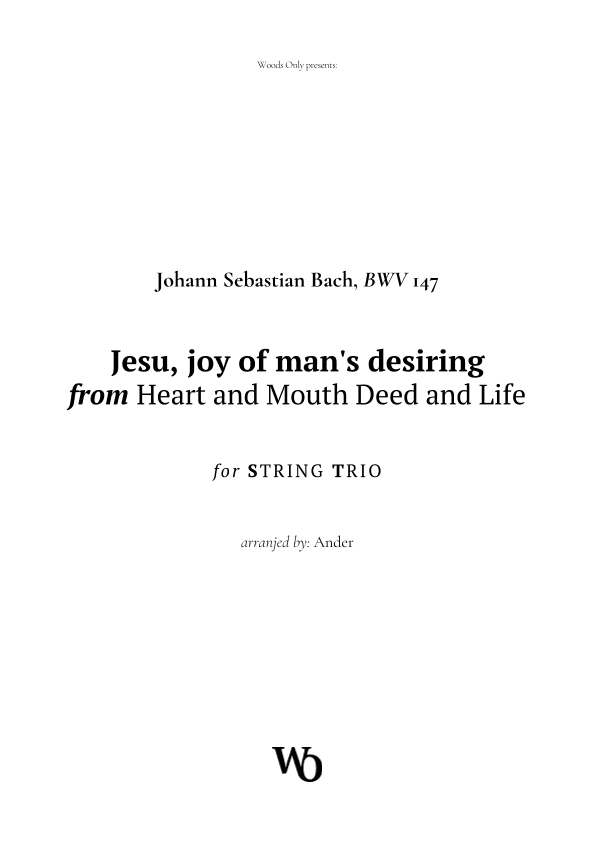 Jesu, joy of man's desiring by Bach for String Trio (arr. Ander)