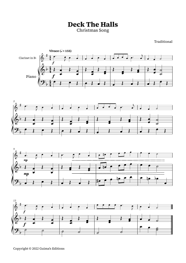 Deck The Halls (arr. Guima's Editions)
