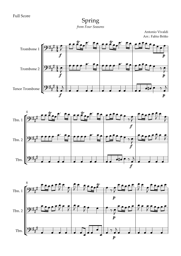 Spring (from Four Seasons of Antonio Vivaldi) for Trombone Trio (arr. Fabio Britto)