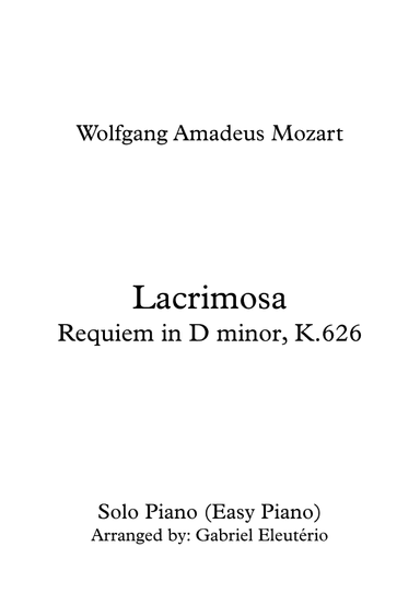 Lacrimosa Requiem in D minor, K.626 (arr. Gabriel Eleutério)