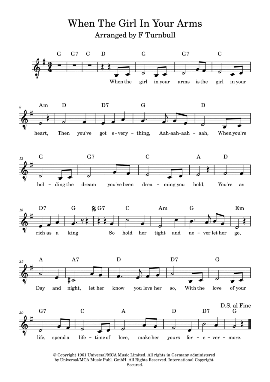 When The Girl In Your Arms Is The Girl In Your Heart (arr. F Turnbull)