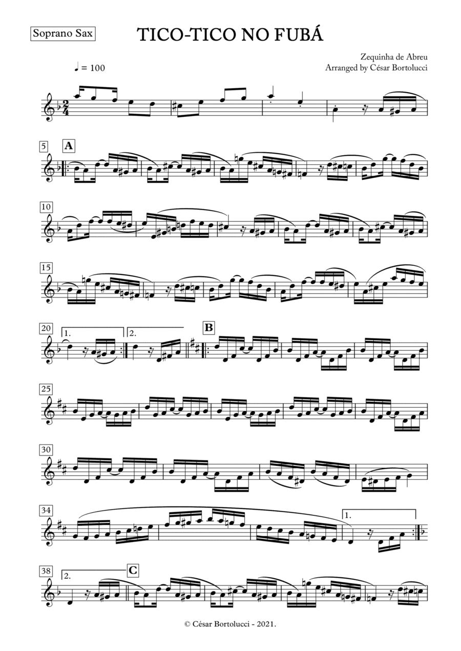 Tico-tico no Fubá - Soprano Sax Solo (arr. ACT Bortolucci)