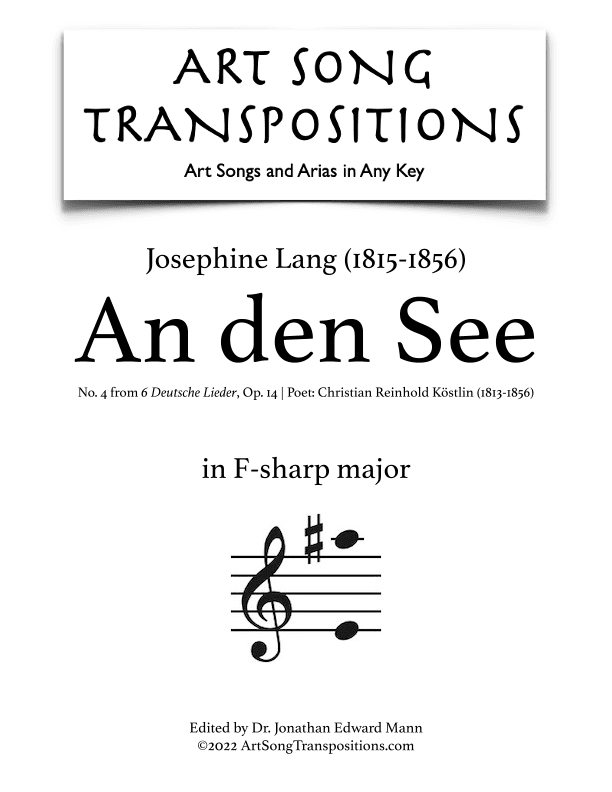 LANG: And den See, Op. 14 no. 4 (transposed to F-sharp major) (arr. ArtSongTranspositions.com)