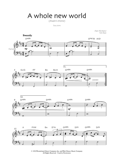 A Whole New World (aladdin's Theme) (arr. Robin Hood Editions)