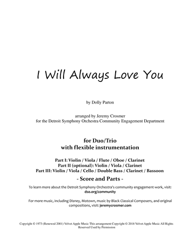 I Will Always Love You (arr. Jeremy Crosmer)