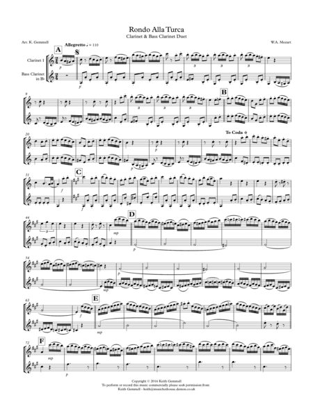 Rondo Alla Turca: Clarinet & Bass Clarinet Duet (arr. Keith Gemmell)