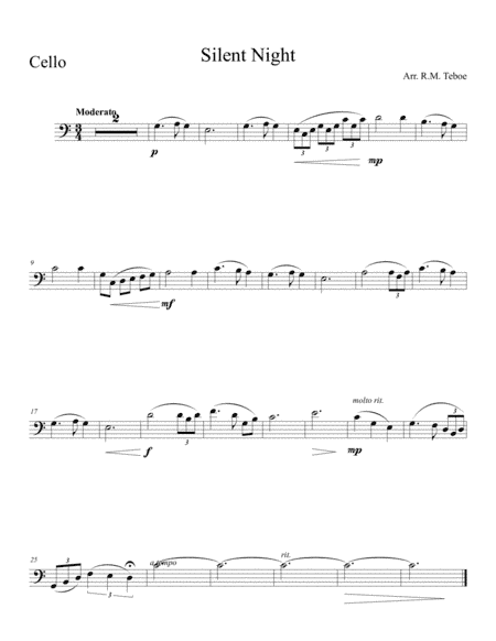 Silent Night (for cello and piano) (cello part) (arr. Rene Michael Teboe)