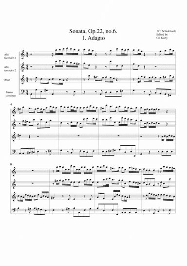 Sonata for 2 alto recorders, oboe and basso continuo, Opus 22, no.6, A Minor (arr. Gil Garty)