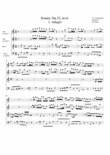 Sonata for 2 alto recorders, oboe and basso continuo, Opus 22, no.6, A Minor (arr. Gil Garty)