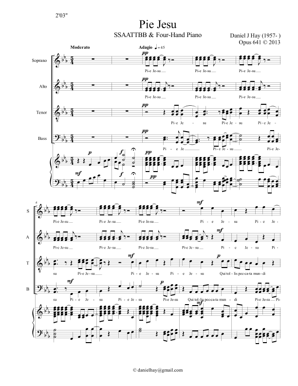 Pie Jesu (Opus 641) for SSAATTBB and 2-4 Hand Piano