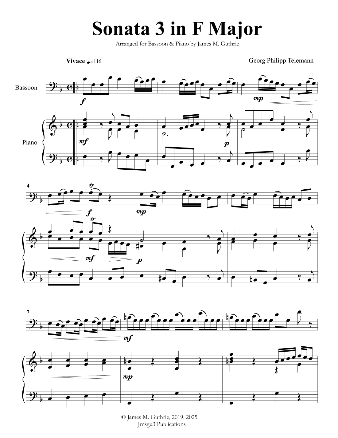 Telemann: Sonata in F Major for Bassoon & Piano (arr. James M. Guthrie, ASCAP)