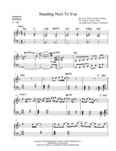 Standing Next To You (arr. WR Piano)