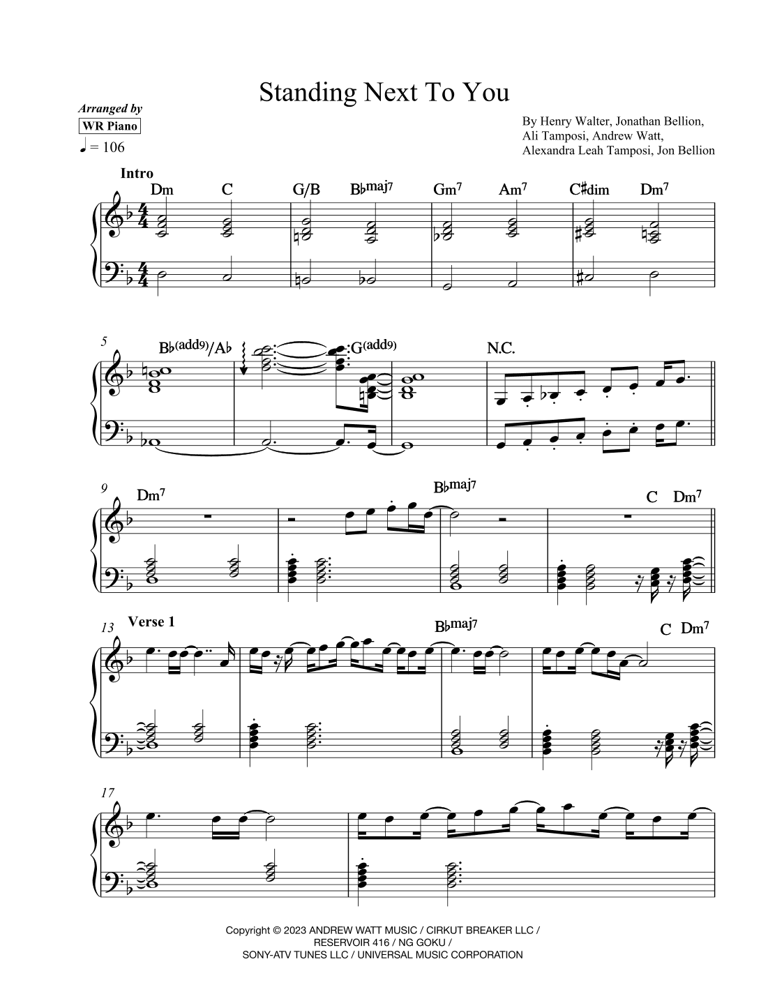 Standing Next To You (arr. WR Piano)