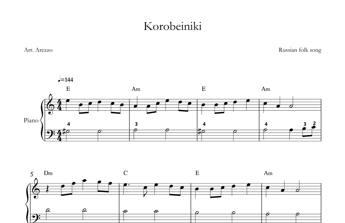 Korobeiniki  (from Tetris) - Easy Piano - Chord Symbols (arr. Victor Araújo)