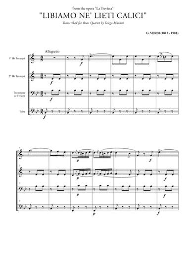 "Libiamo ne' lieti calici" (Brindisi) for Brass Quartet (arr. Diego Marani)