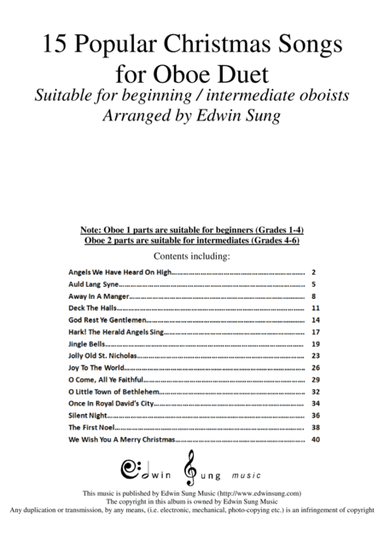 15 Popular Christmas Songs for Oboe Duet (Suitable for beginning / intermediate oboists) (arr. Edwin Sung)