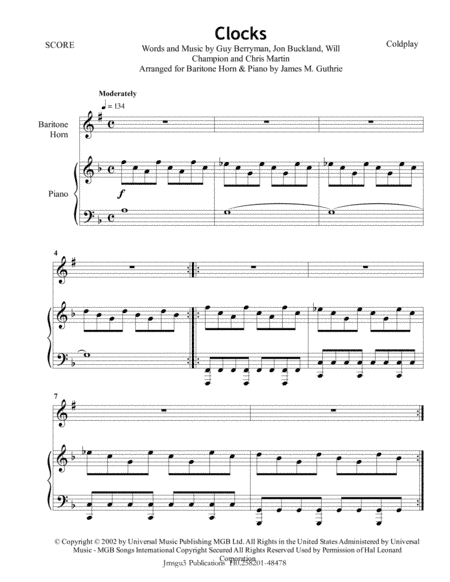 Clocks (arr. James M. Guthrie, ASCAP)