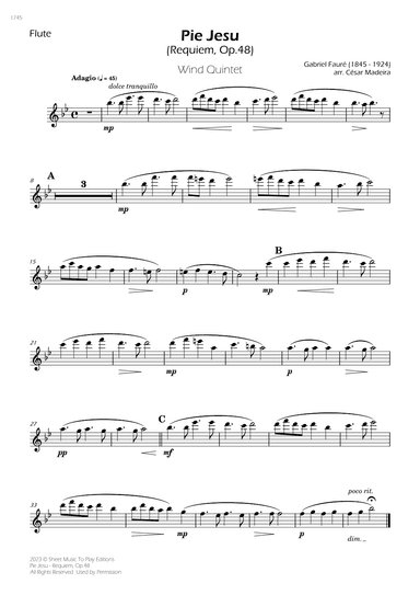Pie Jesu (Requiem, Op.48) - Wind Quintet (Individual Parts) (arr. César Madeira)