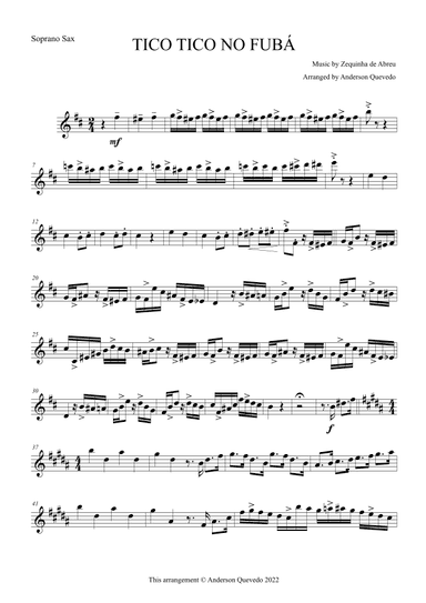 Tico Tico no Fubá by Zequinha de Abreu for Soprano Sax Solo (arr. Anderson Quevedo)