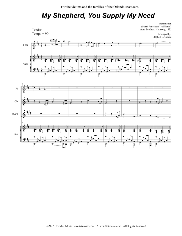 My Shepherd, You Supply My Need (for Woodwind Quintet and Piano) (arr. Stephen DeCesare)