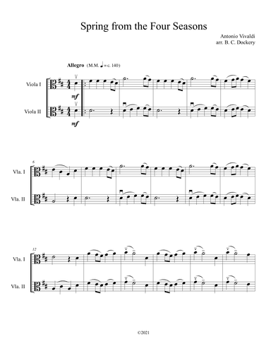 Spring from the Four Seasons (Viola Duet) (arr. B. C. Dockery)