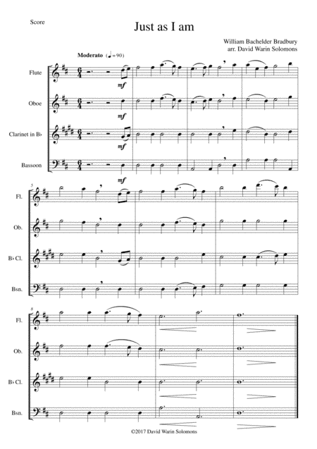 Just as I am for wind quartet (arr. David Warin Solomons)