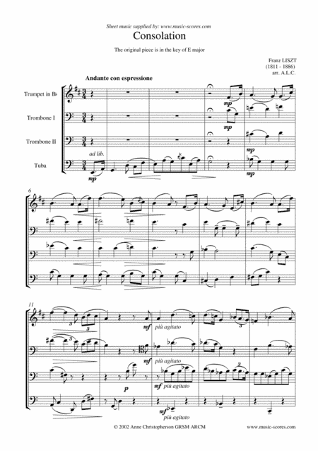 Consolation No. 5 in E Major - Brass Quartet (arr. Anne L Christopherson GRSM ARCM)