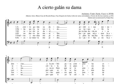 A cierto galán su dama (arr. Early Music Scores)