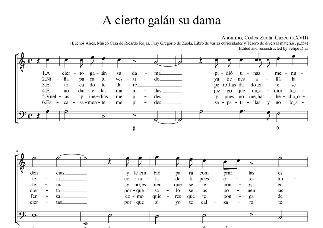 A cierto galán su dama (arr. Early Music Scores)