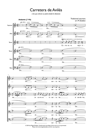 Carretera de Avilés (Traditional Asturian) [SATTBB] (arr. Miguel Esteban)