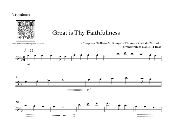 Great is Thy Faithfullness - Easy Trombone (arr. Daniel H Rosa)