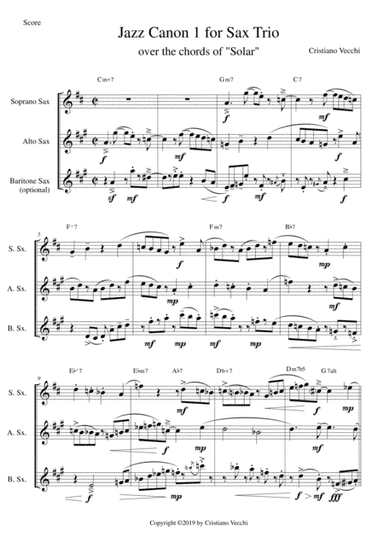 Jazz Canon 1 for Sax Trio