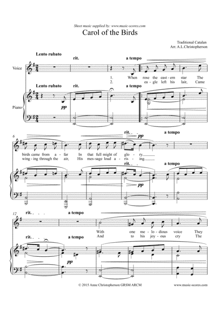 Carol of the Birds - Voice and Piano (arr. Anne L Christopherson GRSM ARCM)