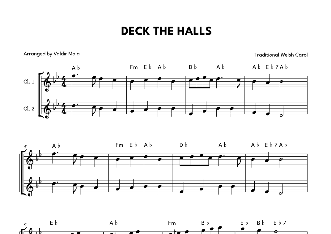 Deck The Halls - Clarinet Duet (arr. Valdir Maia)