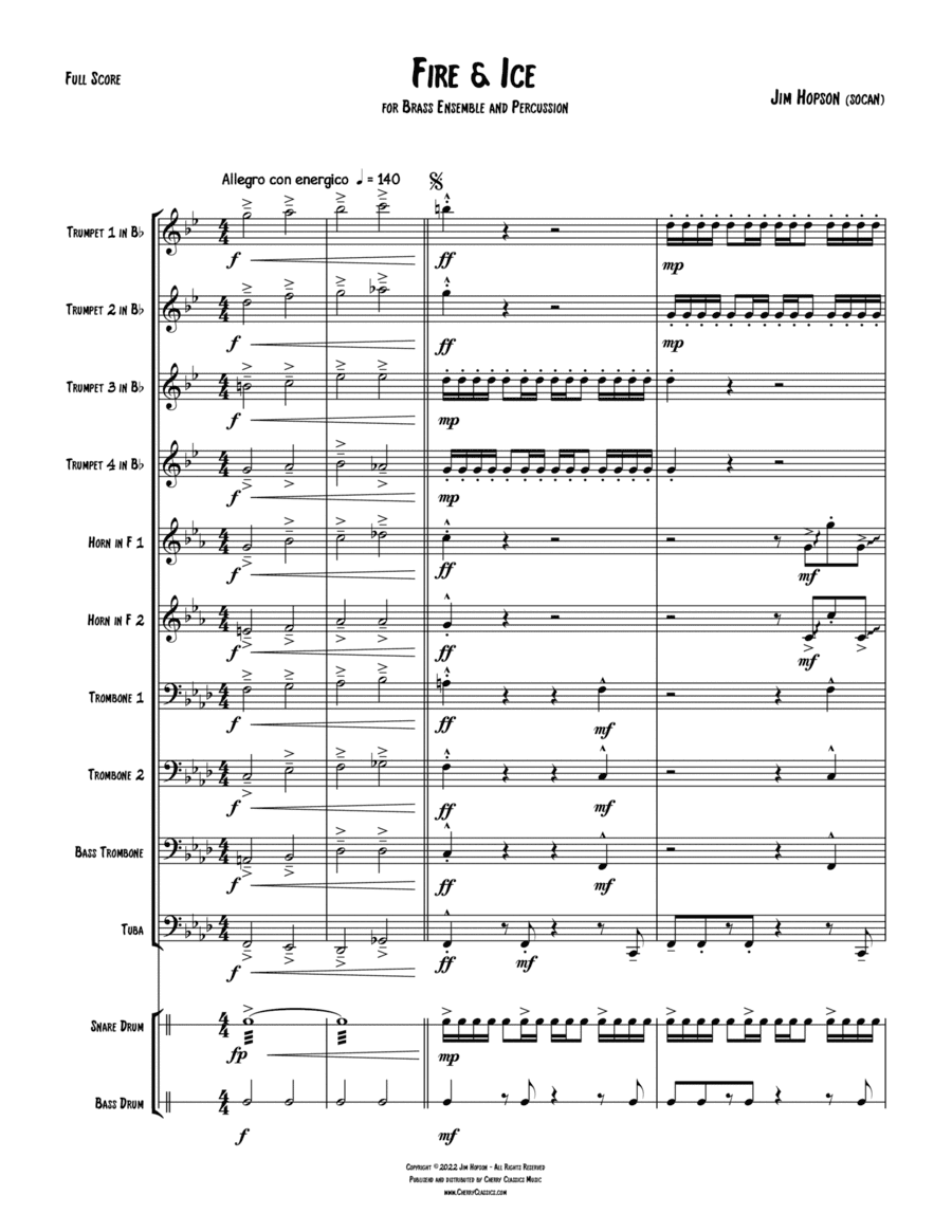 Fire and Ice for 10-part Brass Ensemble and Percussion