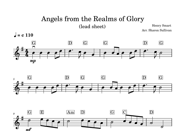 Angels from the Realms of Glory (large print lead sheet in G major) (arr. Sharon Sullivan)