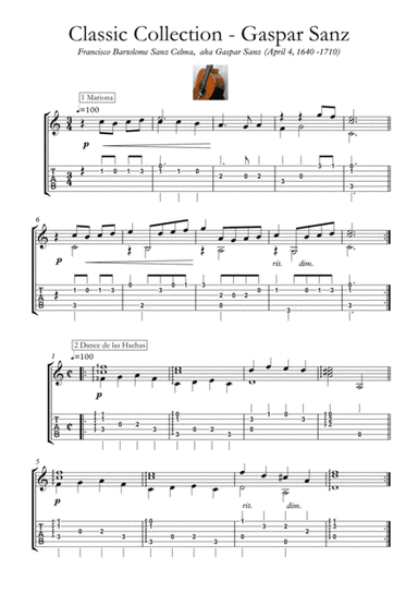 Gaspar Sanz Medieval and Renaissance Guitar (arr. PianoSheetNow)