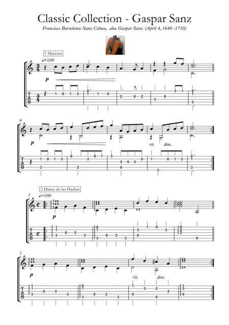 Gaspar Sanz Medieval and Renaissance Guitar (arr. PianoSheetNow)