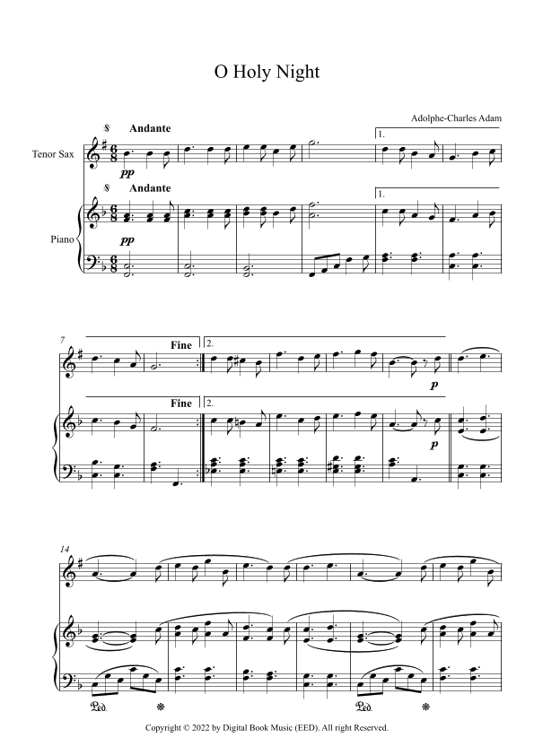 O Holy Night - Adolphe-Charles Adam (Tenor Sax + Piano) (arr. Digital Book Music)